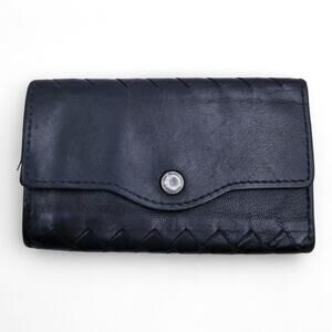 BOTTEGA VENETA Vintage Intrecciato Woven Leather Key CAse Black